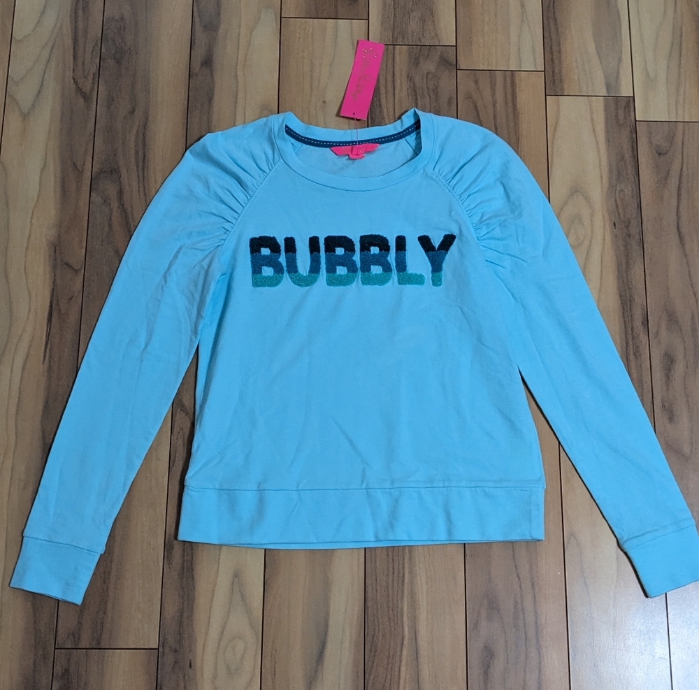 NWT! Lilly Pulitzer Aldean Sweatshirt Multi Bubbly Block Letters Size XS